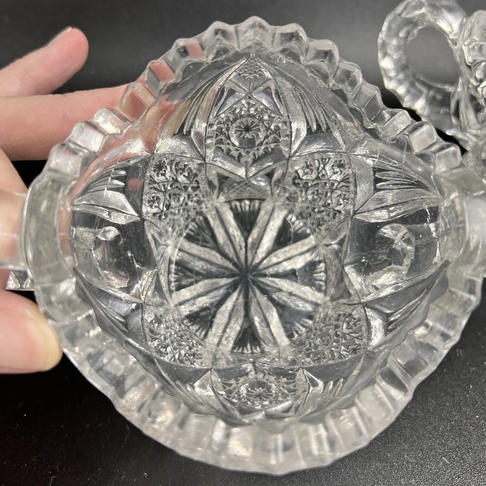 Antique Imperial Glass Nucut‎ Crystal Ware Sugar Bowl And Creamer Set Of 2 1915?